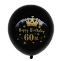 Detail van 12 inch zwarte latex ballon met gouden kroon en print voor de 60e verjaardag - 60e Verjaardag (Zwarte Bal Goud 60th)