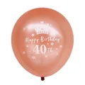Detail van rosé goud 40e verjaardag ballon met kroon ontwerp en gedrukte tekst - 40e Verjaardag (Roségouden Bal Wit 40th)