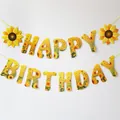 Sunflower Happy Birthday banner with vibrant floral cutouts for party garden decor - Sunflower Happy Birthday Banner