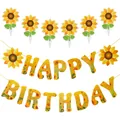 Sunflower Happy Birthday banner set with floral letters for festive party decoration - Sunflower Banner and Cake Toppers Set