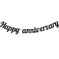 Glittering black Happy Anniversary banner for wedding and party decorations - Gold Glitter Paper / Black