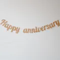 Golden glitter Happy Anniversary banner with sparkling letters for party decoration - Gold Glitter Paper / Rose Gold