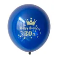 Dark blue 30th birthday latex balloon with golden crown and stars print for party decor - 30th Birthday Style / Night Blue