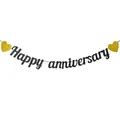 Glittery black Happy Anniversary banner with gold heart accents for party decoration - Glitter Style (With 2 Gold Hearts) / Black