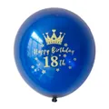 Detail of navy blue 18th birthday balloon with gold crown and stars printing - 18th Birthday Style / Night Blue