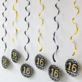 Black and gold 16th birthday PVC spiral party hanging decorations with Happy Birthday sign - 16th Birthday Style