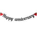 Black glitter Happy Anniversary banner with red heart accents for wedding party decor - Glitter Style (With 2 Red Hearts) / Black