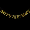 Glittering gold Happy Birthday letter banner bunting on a black background closeup - Happy Birthday (Gold) / Gold
