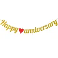 Golden glitter Happy Anniversary banner with red heart for wedding party decor - Glitter Style (With 1 Red Heart) / Gold