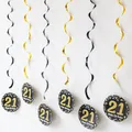 Black and gold 21st birthday hanging swirls with Happy Birthday cards for party decor - 21st Birthday Style