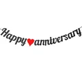 Black glitter Happy Anniversary banner with a red heart for wedding party decoration - Glitter Style (With 1 Red Heart) / Black