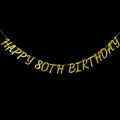 Glittery gold Happy 80th Birthday banner for party decorations on black background - Happy 80th Birthday (Gold) / Gold