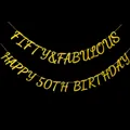 Glitter gold Fifty & Fabulous and Happy 50th Birthday banner party decorations - Fifty And Fabulous And Happy 50th Birthday / Gold