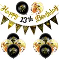 Black and gold 13th birthday party decoration set with banners and balloons - 13th Birthday Gold Glitter Set