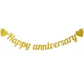 Golden glitter Happy Anniversary banner with heart accents for wedding party decor - Glitter Style (With 2 Gold Hearts) / Gold
