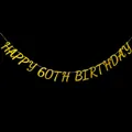 Close-up of golden glittery Happy 60th Birthday banner with sparkling finish on black - Happy 60th Birthday (Gold) / Gold