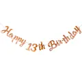 Rose gold Happy 13th Birthday party banner in elegant script font for teens - 13th Anniversary (13th) / Rose Gold