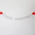Silver glitter Happy Anniversary banner with red hearts for wedding party decoration - Glitter Style (With 2 Red Hearts) / Silver