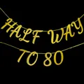 Glittering gold Half Way To 80 banner for 40th birthday party with black background - Half way to 80 / Gold