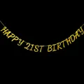 Glittering gold Happy 21st Birthday banner hanging on a black background - Happy 21st Birthday (Gold) / Gold