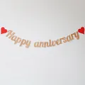 Glittering gold Happy Anniversary banner with red hearts for wedding party decoration - Glitter Style (With 2 Red Hearts) / Rose Gold