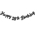 Μαύρο πανό Happy 18th Birthday για διακόσμηση πάρτι με κομψή καλλιτεχνική γραμματοσειρά - Μαύρη γιρλάντα 18ών γενεθλίων