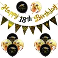 18th birthday party decoration set with gold banners and black gold latex balloons - 18th Birthday Gold Glitter Set