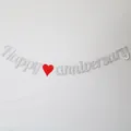 Silver glitter Happy Anniversary banner with red heart for romantic party wall decor - Glitter Style (With 1 Red Heart) / Silver