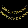 Golden glitter birthday banner with OMG UR A TEENAGER and HAPPY 13TH BIRTHDAY text - Omg Ur A Teenager And Happy 13th Birthday