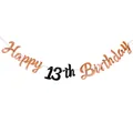 Rose gold Happy 13th Birthday banner with black letters for party wall decorations - 13th Anniversary (13th) / Rose Gold With Black Text