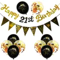 21st birthday party decorations set with black gold balloons and happy birthday banner - 21st Birthday Gold Glitter Set