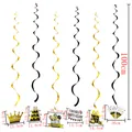6-piece black and gold hanging spirals with happy birthday paper cards and size measurements - Spiral Pendant + Birthday Card