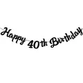 Μαύρο γκλίτερ πανό Happy 40th Birthday για διακόσμηση πάρτι γενεθλίων με καλλιγραφικά - Μαύρη γιρλάντα 40ών γενεθλίων