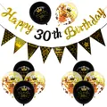30th birthday party decoration set with gold Happy Birthday banners and black gold balloons - 30th Birthday Gold Glitter Set