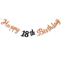 18th birthday party banner with rose gold Happy Birthday text and black number 18 - 18th Anniversary (18th) / Rose Gold With Black Text