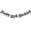 Λαμπερό μαύρο πανό Happy 50th Birthday για διακόσμηση τοίχου πάρτι γενεθλίων - Μαύρη γιρλάντα 50ών γενεθλίων