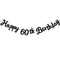Μαύρο και χρυσό πανό Happy 60th Birthday με κομψή καλλιγραφία για πάρτι γενεθλίων - Μαύρη γιρλάντα 60ών γενεθλίων