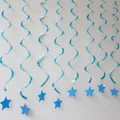 Hanging blue spiral streamers with star-shaped pendants for birthday party decor - Light Blue Star Spiral Decoration