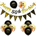 Black and gold 50th birthday party decoration set with balloons and banners - 50th Birthday Gold Glitter Set