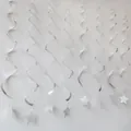 Silver spiral party ceiling decorations with glittering star pendants for celebrations - Silver Star Spiral Decoration