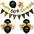 Elegant black and gold 60th birthday party set with glitter banners and balloons - 60th Birthday Gold Glitter Set