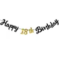 Pancarta Happy 18th Birthday negra y dorada con letras metálicas para fiesta - 18 cumpleaños / Oro Negro
