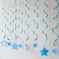Blue metallic spiral party streamers with star pendants for birthday decoration - All Light Blue Star Spiral Decoration