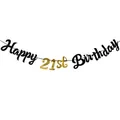 Μαύρο και χρυσό πανό Happy 21st Birthday για διακόσμηση πάρτι σε λευκό φόντο - 21α Γενέθλια / Μαύρο Χρυσό