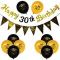 Black and gold 30th birthday decoration set with banner and printed balloons - 30th Birthday Script Set