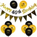 Elegant black and gold 40th birthday decoration set with balloons and happy birthday banner - 40th Birthday Script Set