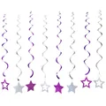 Purple and silver glitter star swirl hanging decorations for birthday party decor - Purple Silver Star Spiral Pendant