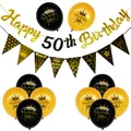 Black and gold 50th birthday party decoration set with banners and latex balloons - 50th Birthday Script Set