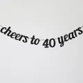 Black cheers to 40 years glitter banner for birthday party decoration backdrop - 40 Years Style / Black