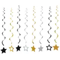 Sparkly gold, silver, and black spiral ceiling streamers with glitter star pendants - Black Silver Gold Star Spiral Pendant